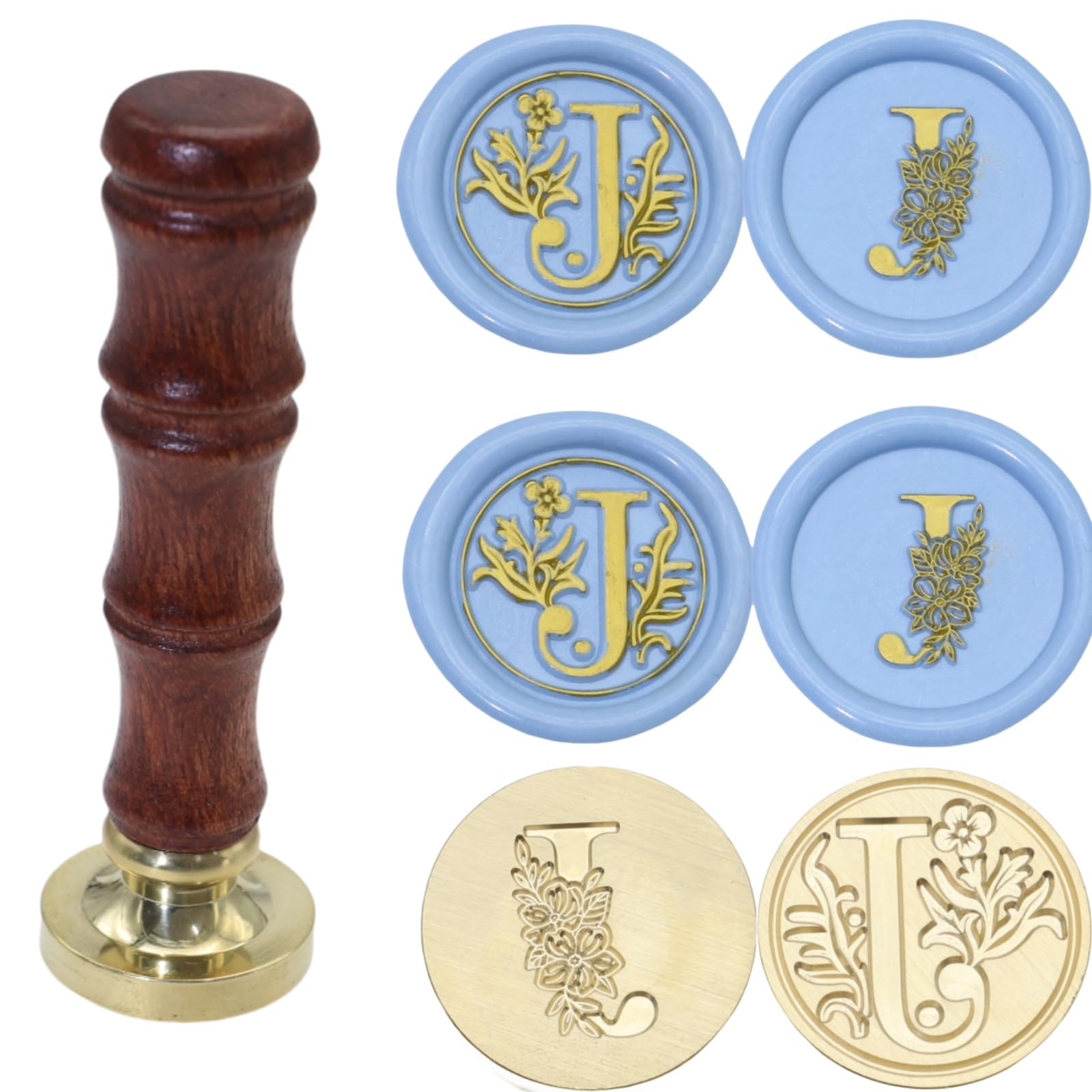 Initial Letter Alphabet J Wax Seal Stamp, 2 Pcs Initial Alphabet L Sealing Wax Stamp Kit with New Pattern, Letter WaxSealStamp Set for Wedding Invitation (J)