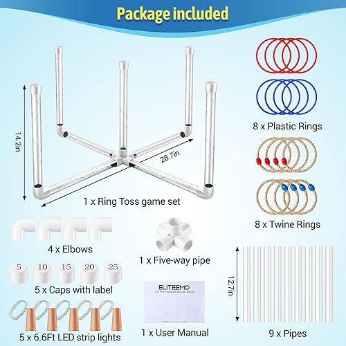 Miniatura 6 de Juegos de patio al aire libre para adultos y niños, juegos de lanzamiento de anillos LED con multicolor, fáciles de configurar y sin necesidad de