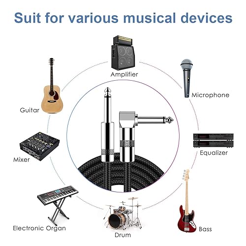 Miniatura 7 de Cable de guitarra recto para guitarra de 14 de pulgada, cable AMP para guitarra eléctrica, bajo, teclado, audio profesional (20 pies, negro)