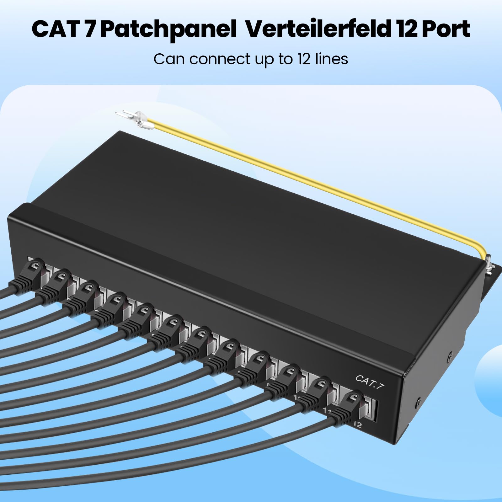 CAT 7 Patchpanel 12 Port Geschirmt (STP) Verteilerfeld，12X Geschirmt RJ45 Buchse - Wandmontage/Desktop,LSA Verteilerfeld für Gigabit-Netzwerk-Switch