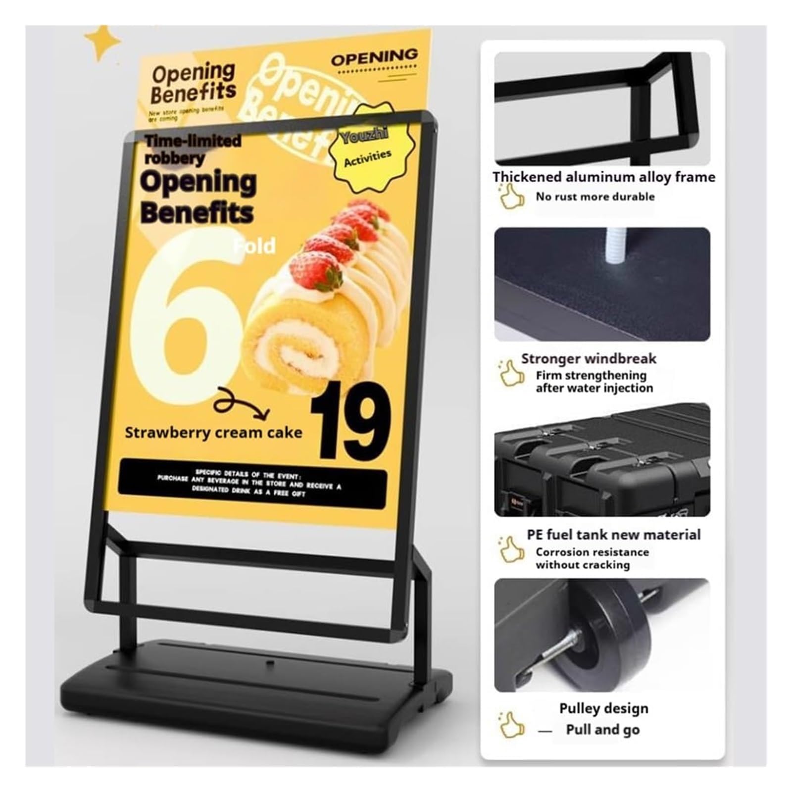 Soporte For Carteles De Exterior con Base Rellena, Resistente Al Viento, For Aceras, con Dos Ruedas En La Parte Inferior, For Negocios, Publicidad, Menús Y Guías.(Gold)