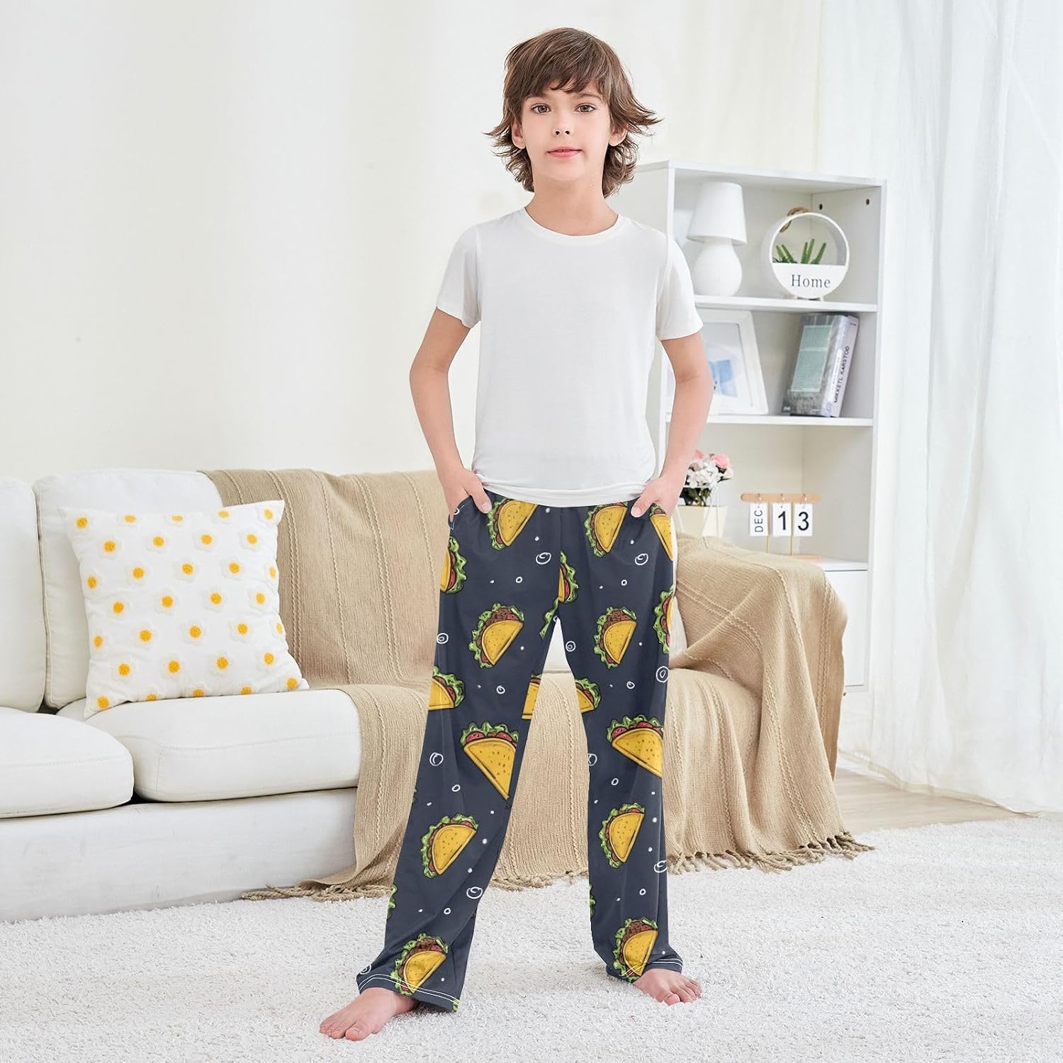 Cartoon Dragons Heart Pajama Pants Long Bottoms Elastic Waist Trousers S