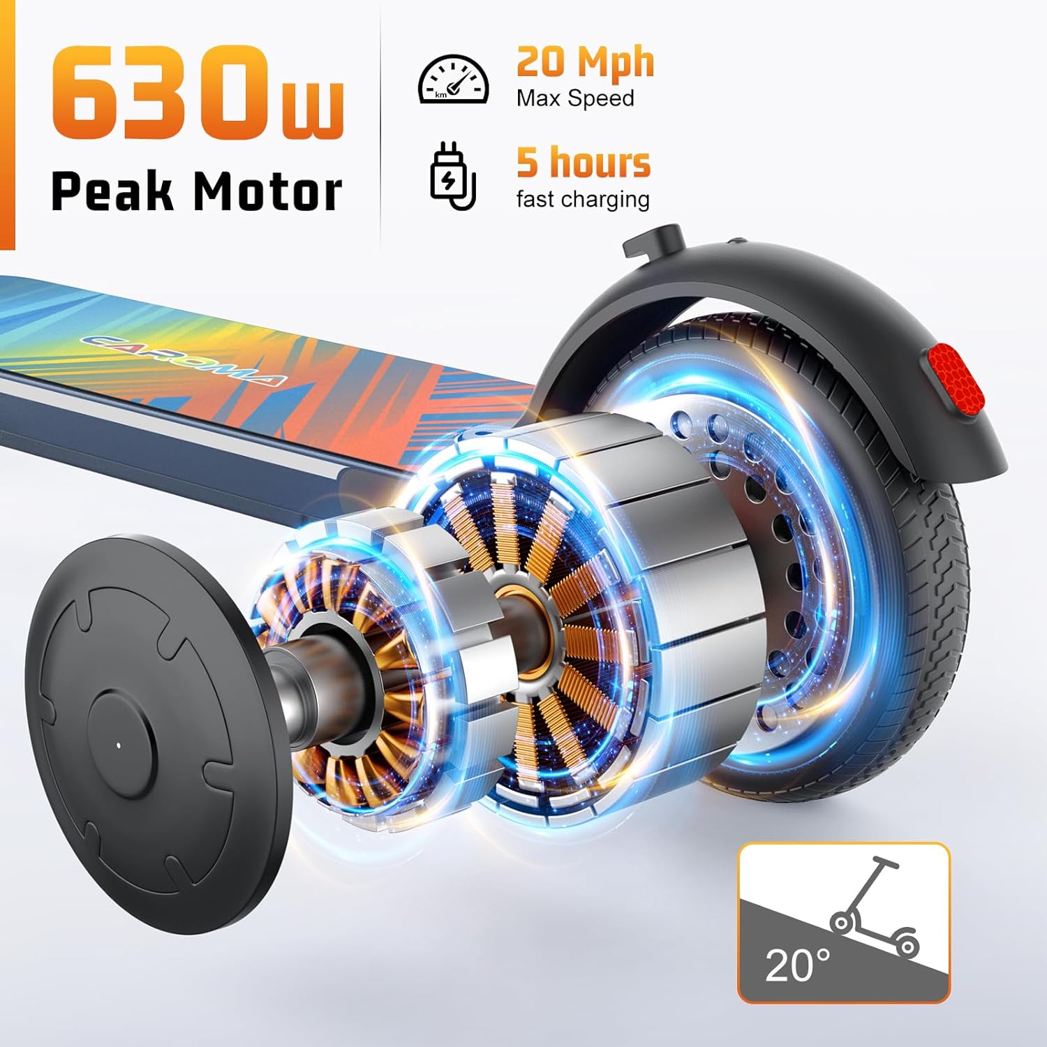 Caroma Electric Scooter Adults, 350W/500W Motor, Top Speed 20/25 Mph & 30 Miles Range, 8.5" Solid Tires, Cruise Control E Scooter for Adults