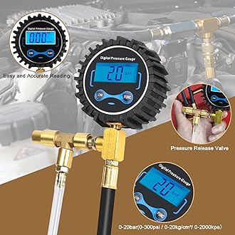 BETOOLL Digital Fuel Injection Pressure Tester - Fuel Pressure Gauge 0-300 PSI for Petrol Engine Test Kit Automotive Tool