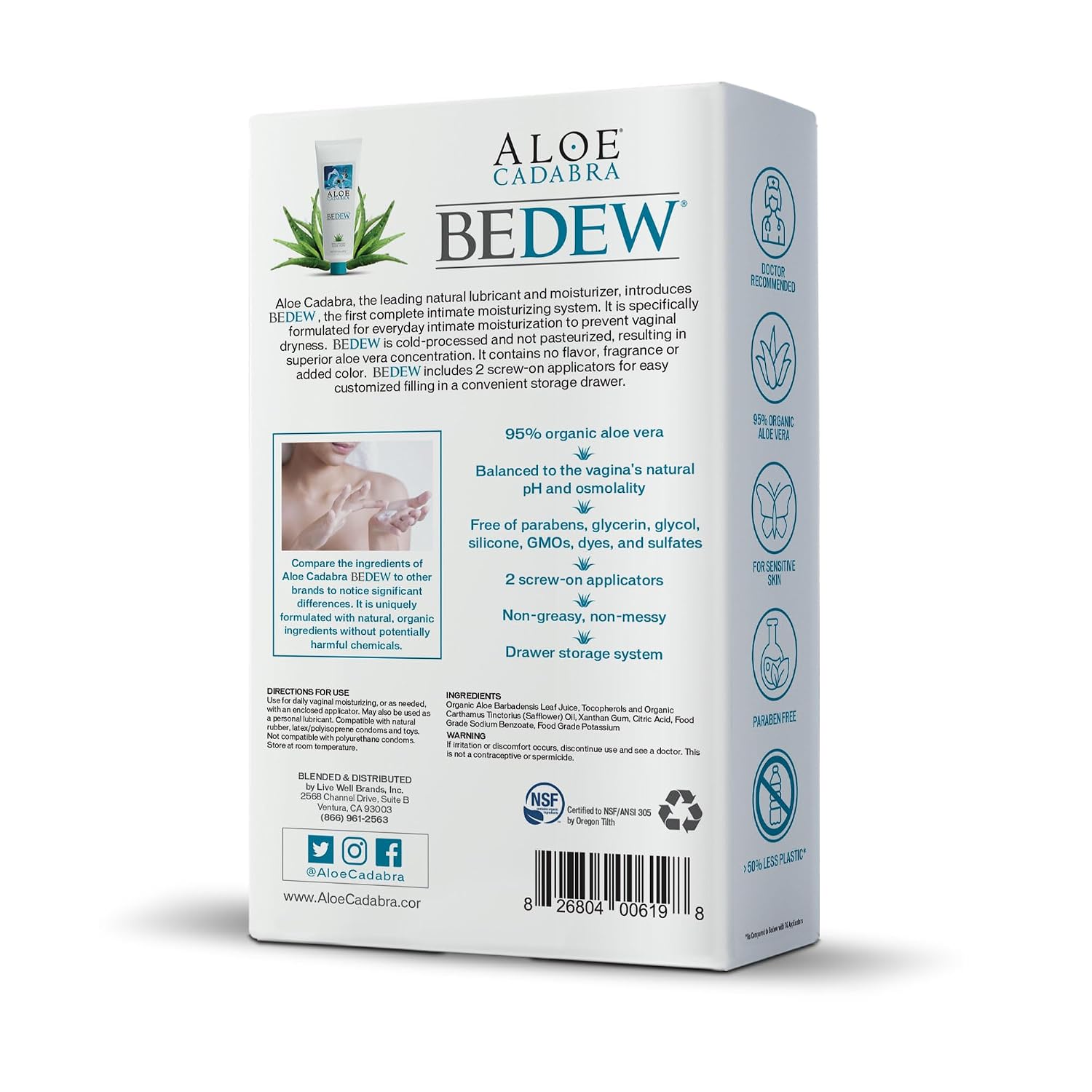 Aloe Cadabra BEDEW Organic Vaginal Moisturizer – Drug-Free, Hormone-Free, Vaginal Dryness Relief, Menopause, Long Lasting, pH Balanced & All-Natural Ingredients, 2 Screw-on Applicators, 2.9 Ounce