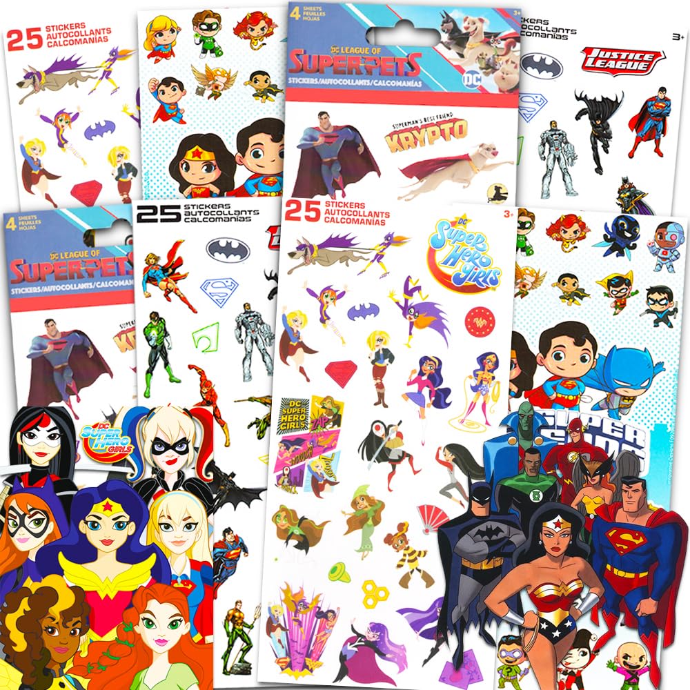 DC Superhero Stickers Party Favors Pack - 180+ Super Hero Stickers Featuring Wonder Woman, Batman, Batgirl, Superman, and More