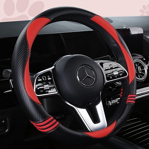 Miniatura 2 de Fundas acolchadas para volante de automóvil para mujer, de fibra de carbono, de piel sintética, accesorios interiores para vehículos, sedán,