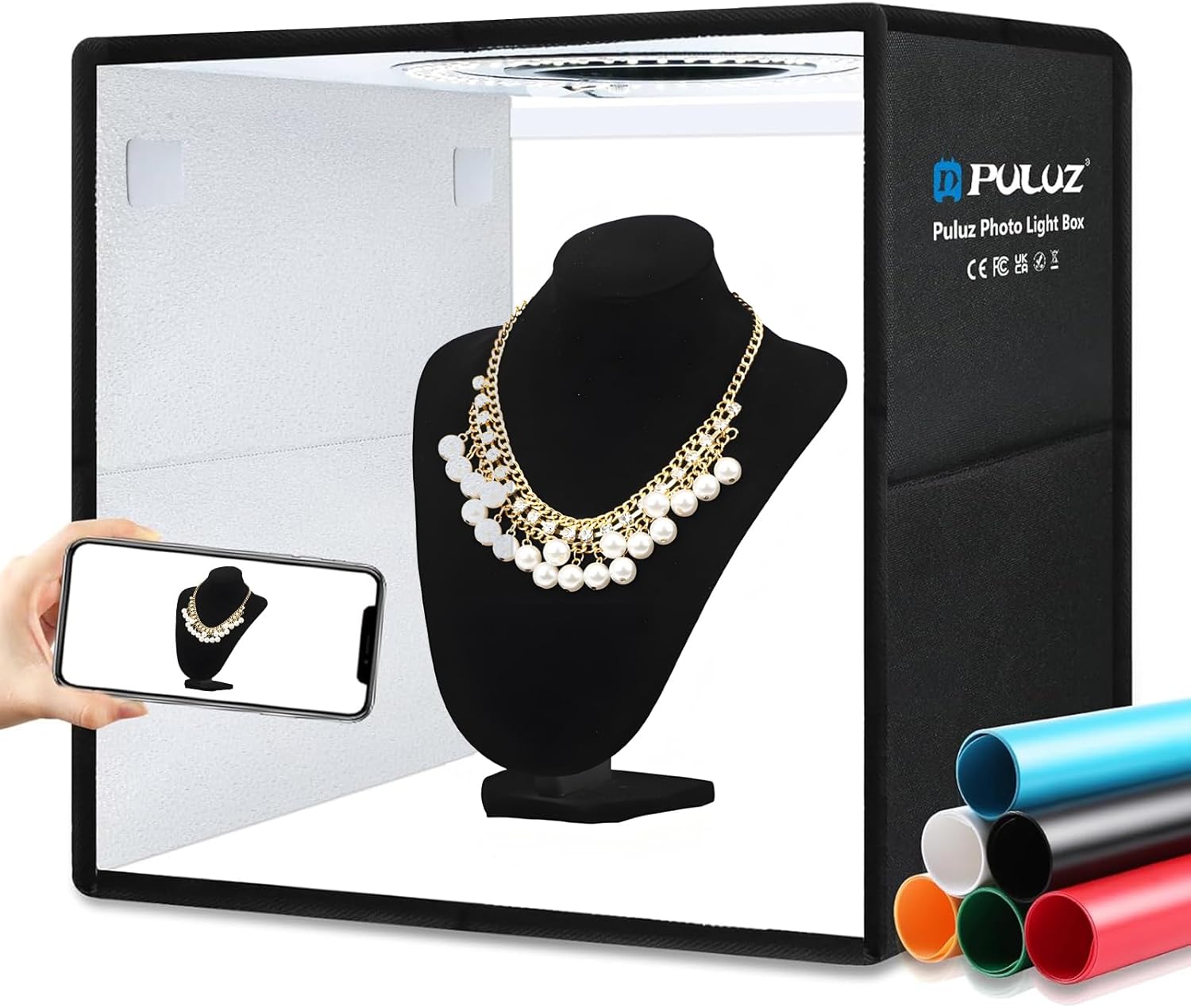 Portable Light Box Photography, 12"x12" Professional Dimmable Shooting Tent kit with CRI >95 120pcs LED Lights & 6 Kinds of Double-Sided Color Backdrops for Jewelry and Small Items