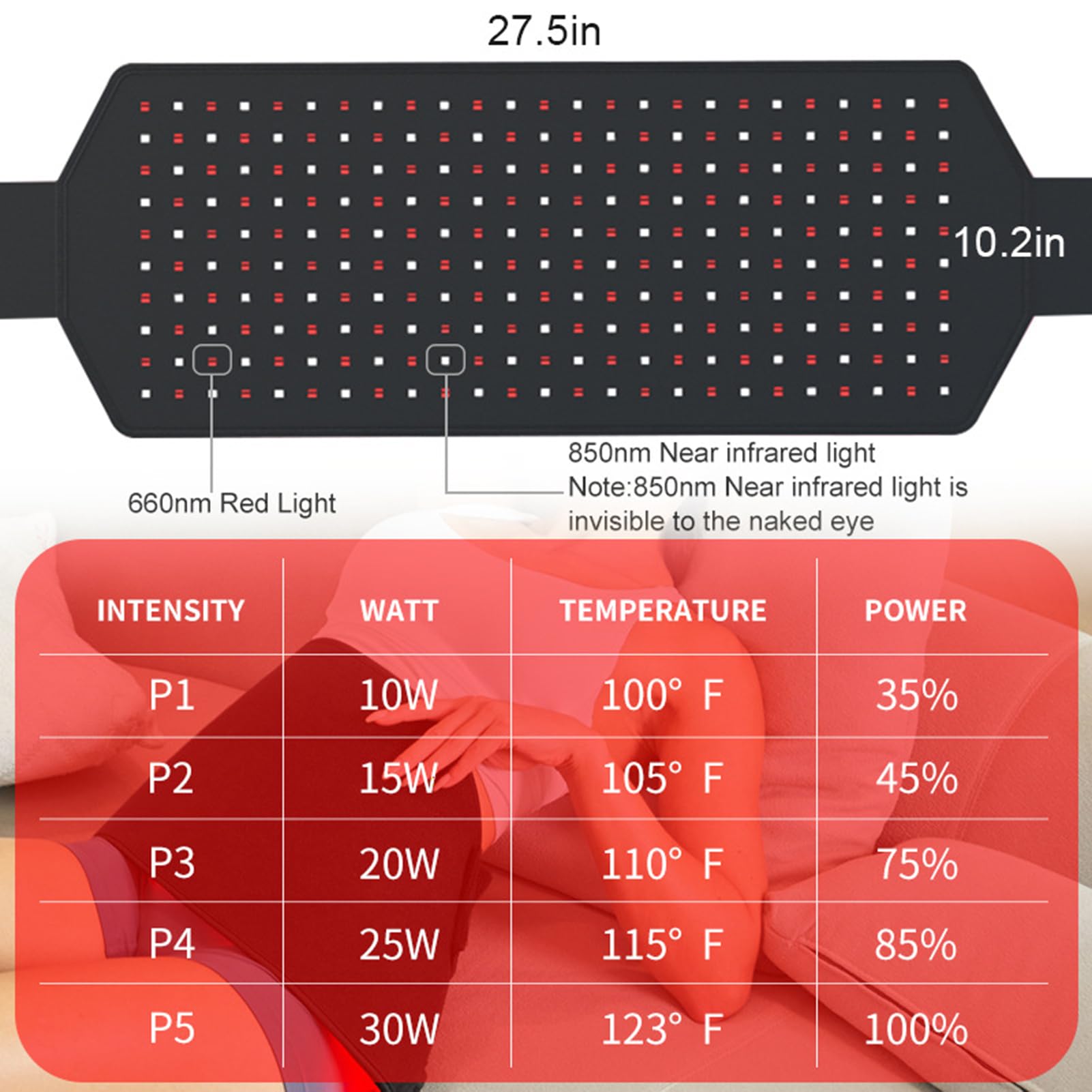 Red Light Therapy Cintura, 250pcs Luce Rossa Terapia per Il Corpo 660nm Infrarossi Terapia&850nm Infrarossi Terapia, Lampada per Terapia della Luce con Timer Rilassare I Muscoli