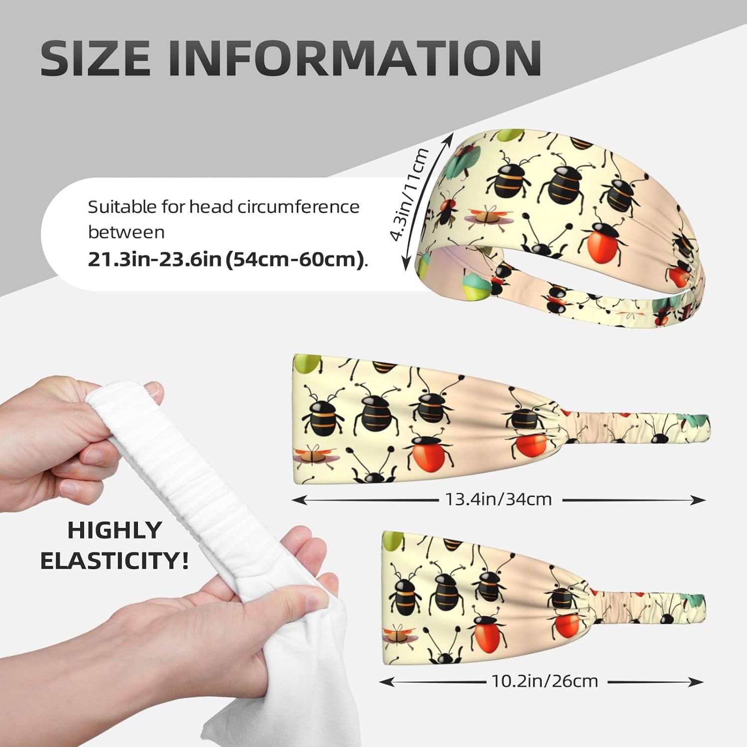 Cartoon Small Insects Elastic Sports Headband Soft Skin Friendly Sweat Absorbent Breathable for Variety of Outdoor Sports