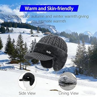 Coldshield Trapper Hat, Coldshield Trapper, Blocking Knitted Hats with Ear Flaps and Wool Brim, Soft Breathable