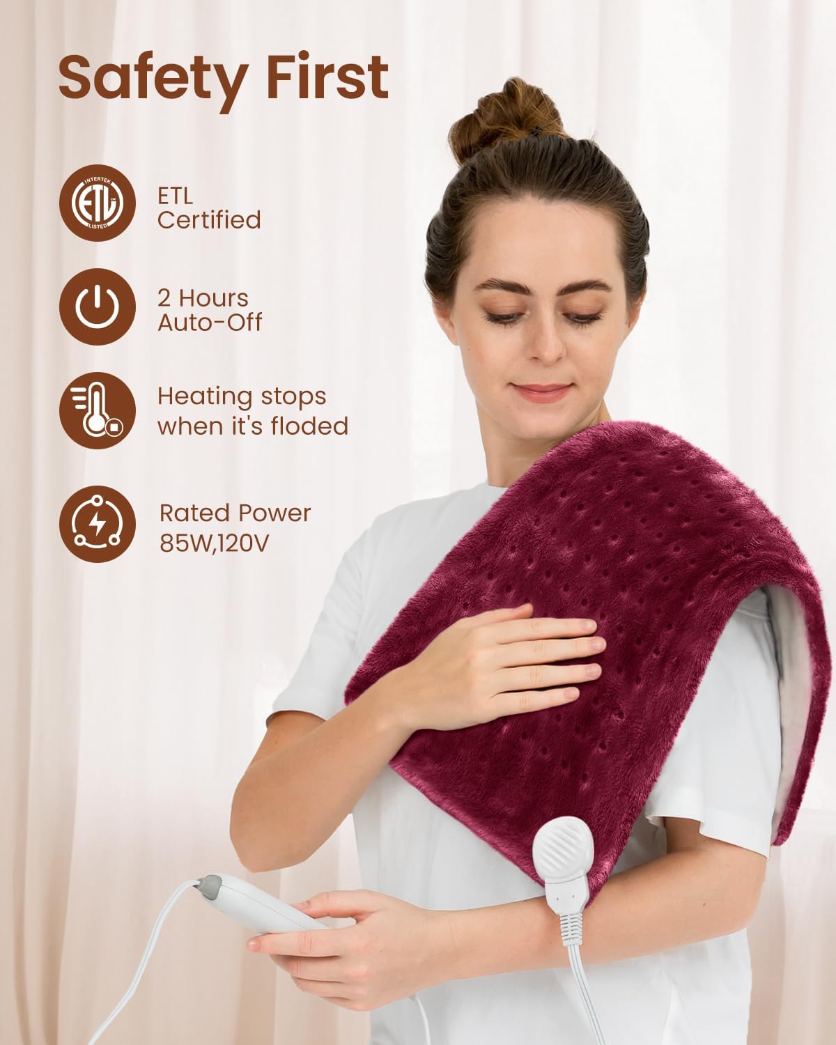 RENPHO XL Electric Heating Pads, King Size Heating Pad for Back Pain & Cramps Relief, FSA Eligible HSA Store, Mothers Day Gifts for Mom Wife, ETL Certified, Auto Shut Off, 12" x 24" Red