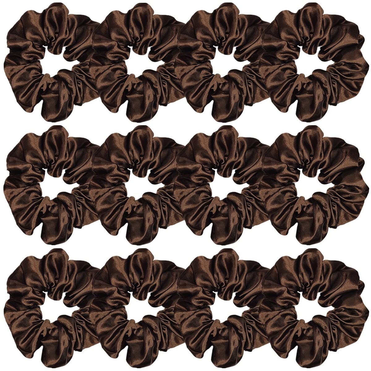 Sufermoe 12 Pcs Satin Silk Hair Scrunchies, 4.5 Inch Dark Brown Soft Hair Ties for Women and Girls, Hair Accessories for Different Hairstyles and