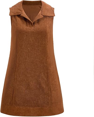 winkbay Women's Corduroy Vintage Collared A Line Pinafore Mini Dresses
