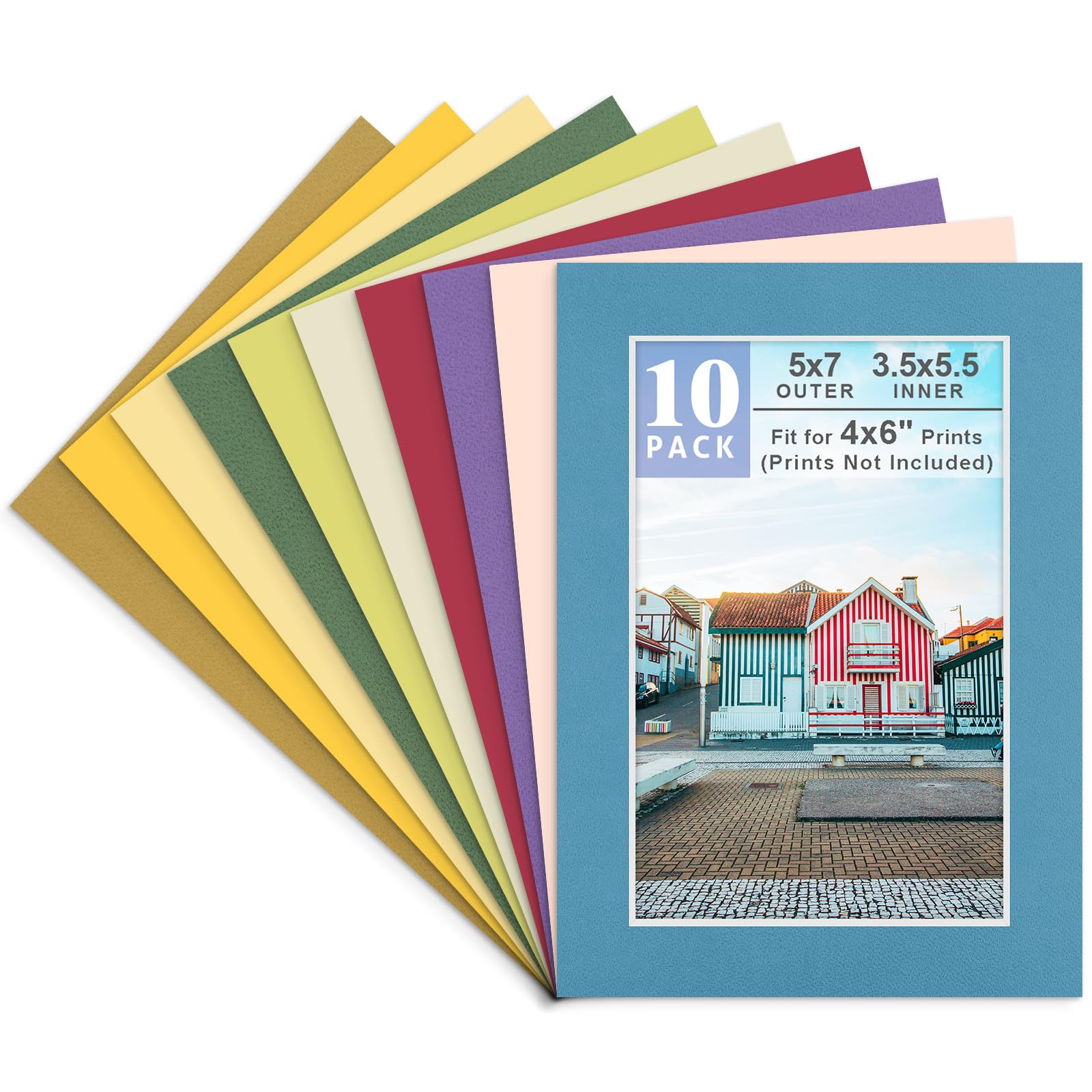 Golden State Art, 10 Pack 5x7 Mix Color Picture Mat for 4x6 Photos