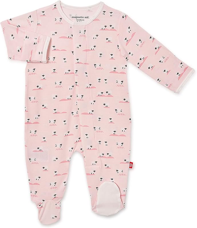 Magnetic Me Footie Pajamas Soft Modal Baby Girls Sleepwear Quick Magnetic Fastener Sleeper Baa Baa Baby Pink 3-6 Months