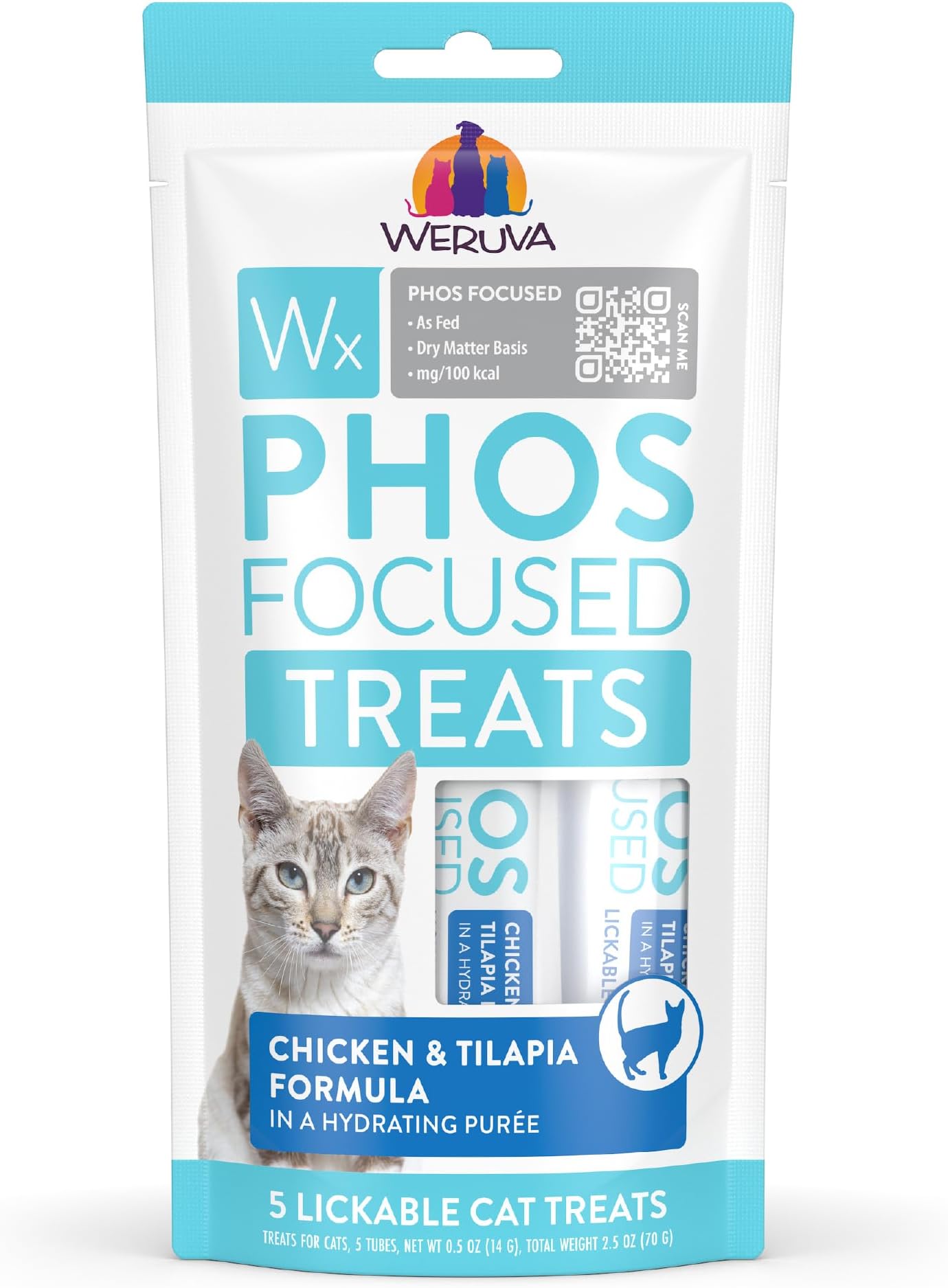 Weruva Wx Phos Focused, Chicken and Tilapia Formula Lickable Cat Treats, 0.5oz Tube, Pack of 5
