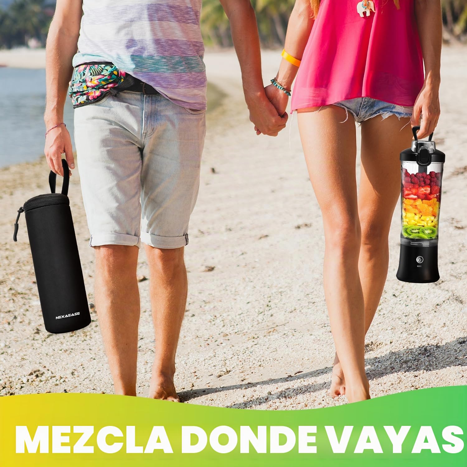 Batidora portátil personal exprimidor para batidos y licuados - Botella eléctrica de 591 ml para proteínas con funda aislante, tapa de viaje, recargable por USB-C - Mini taza de licuadora pequeña para