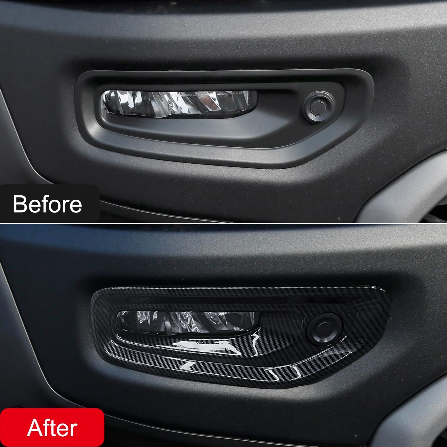 For Dodge Ram 1500 TRX 2021-2023 Carbon Fiber Black Front Fog Light Lamp Cover Trim 2pcs Car Accessories