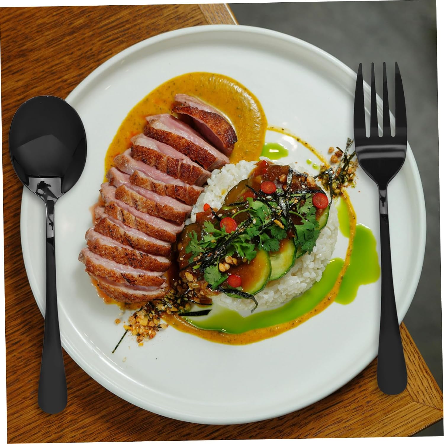 ULTECHNOVO Spoons Forks Set Reusable Utensil Set for Buffet Stainless Steel Utensils for Serving