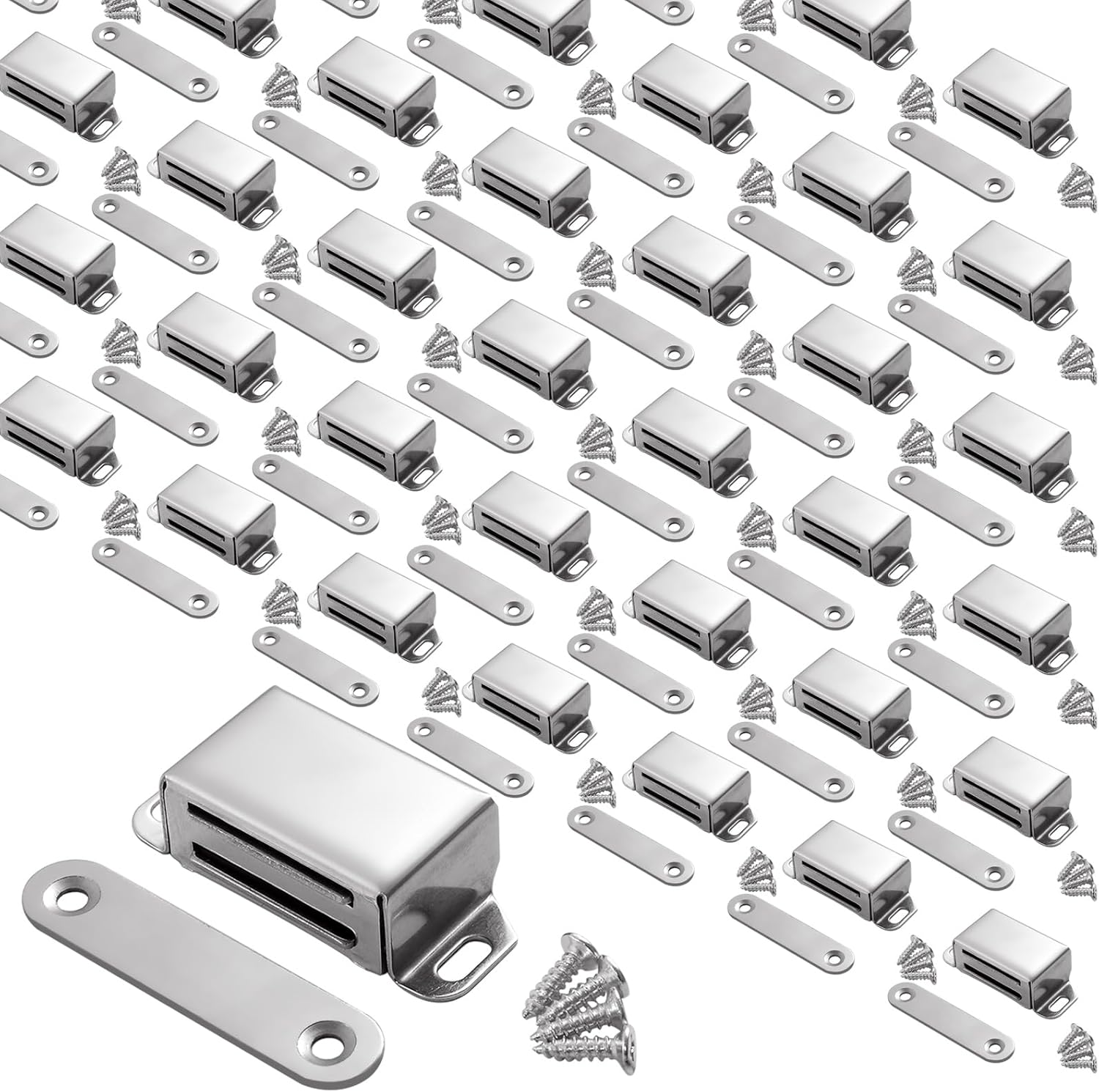 36 Pack Magnetic Cabinet Door Catches, Stainless Steel Magnetic Latch with Adjustable Strike Plate, Strong Hold for Kitchen Cabinets, Wardrobe, Closet, Drawer