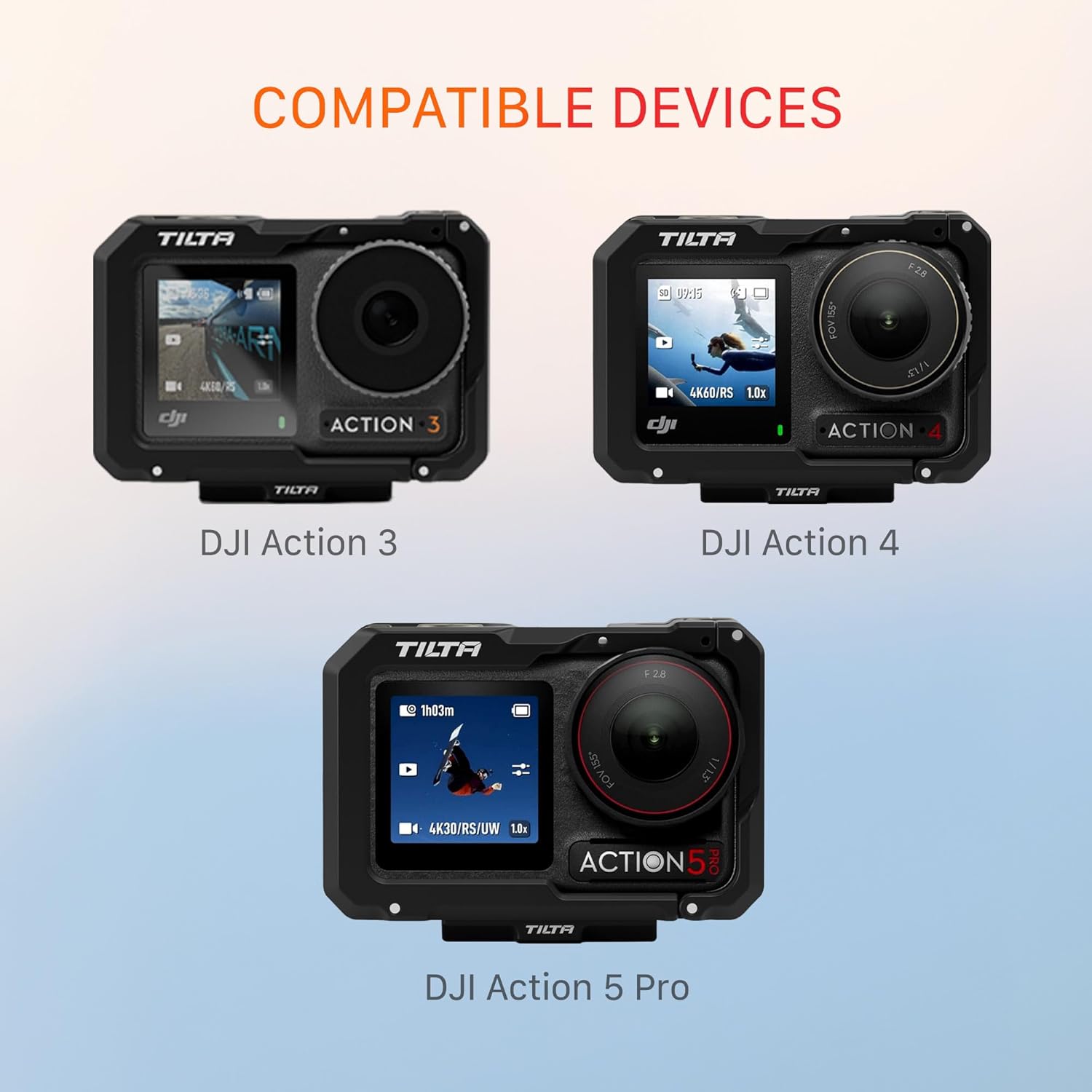 Tilta Full Camera Cage Base Kit Compatible with DJI Osmo Action 3, Action 4, Action 5 Pro (Titanium Gray) | Magnetic 1/4″-20 Baseplate | Cold Shoe Mounts | Magnetic Mount Design | Shock-Absorbing