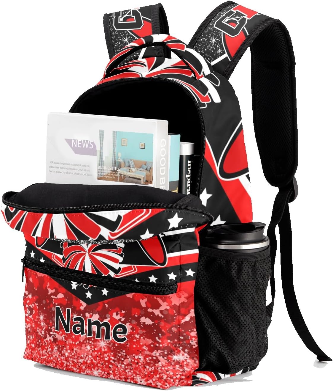 Personalized Cheer Red Cheerleader Shoulders Bags Daypack with Name School Bookbag for Sports Party Traveling