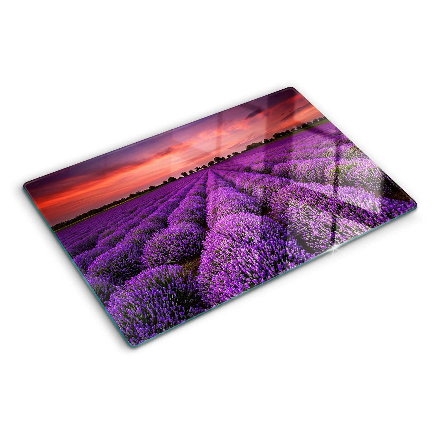 Tagliere in Vetro Protezione 80x52 cm Durevole e Igienico Antigraffio Facile da Pulire con Piedini Antiscivolo Rettangolare Resistente al Calore da Cucina con Stampe - Campo di lavanda