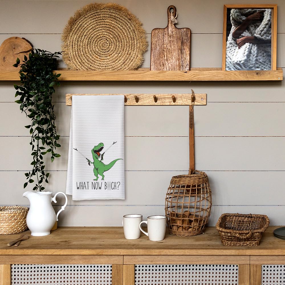 Funny Joked Themed Kitchen Dishcloth Gifts for Hostess Mom Women Housewarming, Funny Dinosaur Hand Towels for Best Friend Bestie, Sarcastic Adult Kitchen Towels Dish Towel Dishcloth 16x24