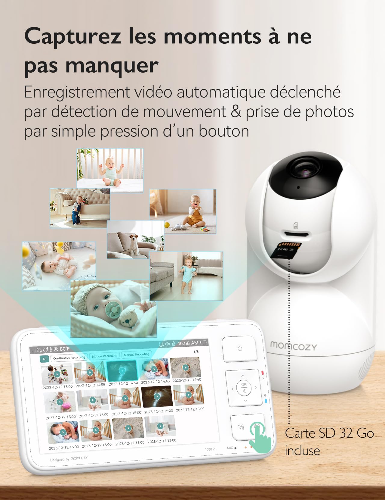 momcozy Babyphone Caméra, Écran 5.5" Full HD 1080P, Vox, Éco | Vision nocturne, Audio bidirectionnel, Sans Wi-Fi, Portée 500m, Photos, Vidéos, Bébé, Nouveau-né, Veille, Cadeau, Lot