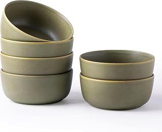 AmorArc Stoneware Cereal Bowls Set of 6, 26oz Soup Ceramic Bowls Set | Modern Kitchen bowls for Cereal, Soup, Snacks, Meal, Dishwasher & Microwave Safe, Matte Green