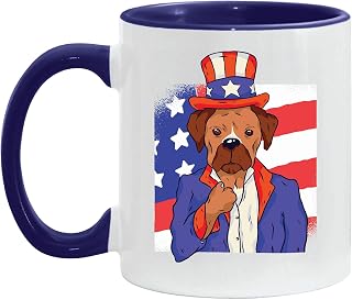 USA Flag Themed Gift for Dog Lovers Patriotic Dog Personified Outfit 11oz 15oz Inner Color Accent Mug