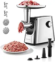 Moedor De Carne Elétrico De 3000 W (Máx.) Com Motor De Cobre De Alta Eficiência, Reversão Automática E Compartimento Oculto Para Armazenamento - 3 Em 1 Para Fazer Linguiça E Quibe, Ideal