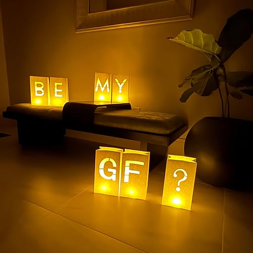 Miniatura 21 de Bolsas de papel con letras iluminadas por velas pequeñas, con pétalos de rosa, decoraciones para aniversario y San Valentín, texto “I Love You