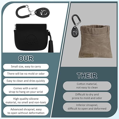 Miniatura 6 de WALLFID Bolsa pequeña de silicona para perros, cierre automático, con clic de entrenamiento para mascotas, bolsa de senderismo para perros y gatos,