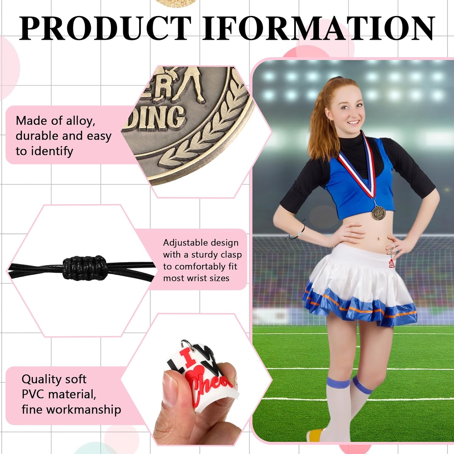 Liliaafar 60 Pcs Cheer Gift Bulk for Team Cheerleading Gifts 12 Award Medals and Certificates Cheer Bracelets Keychain Gift Bag for Female Teammates Accessories