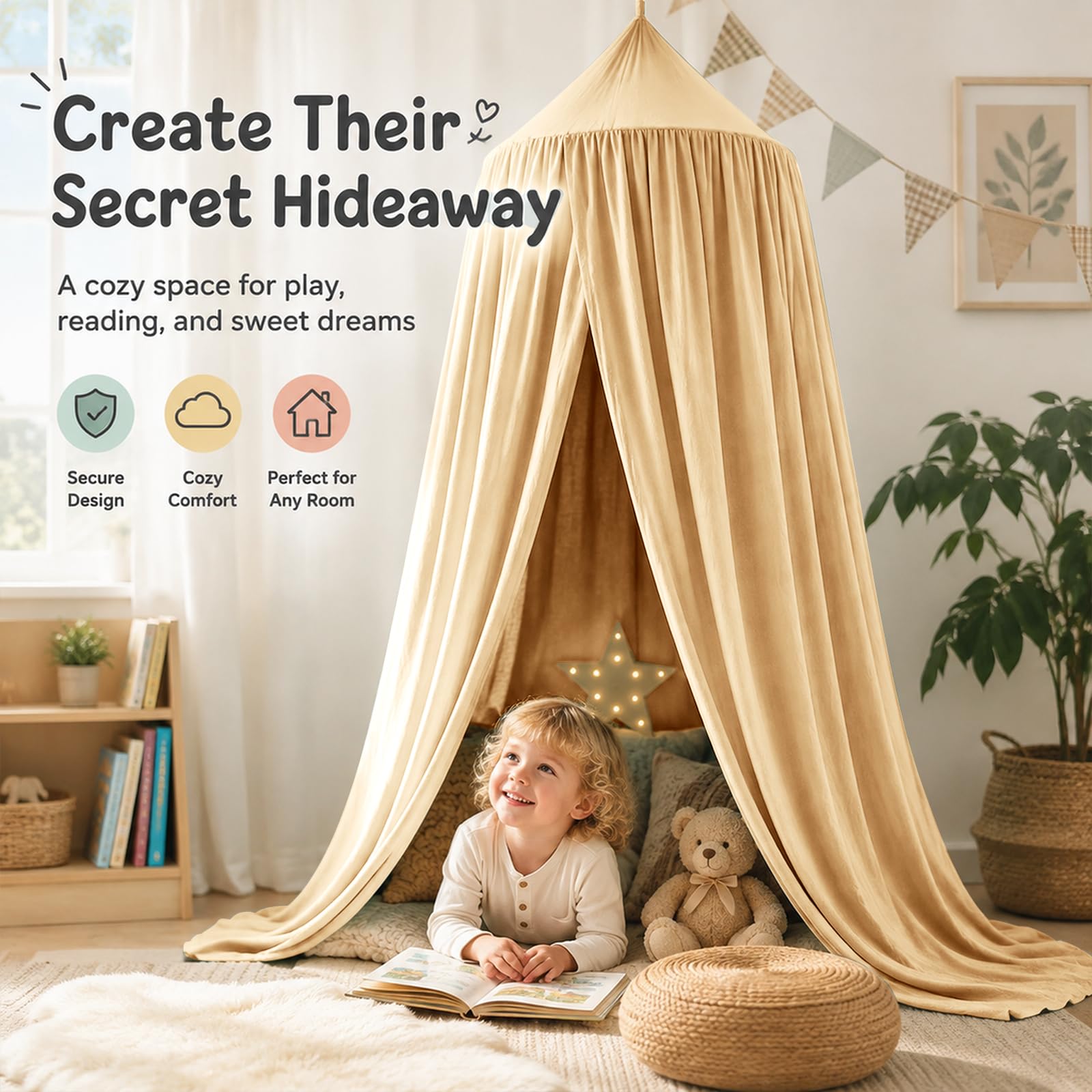 Bocguy Betthimmel Kinderzimmer,Baldachin Riesig Himmel Babybett -Khaki