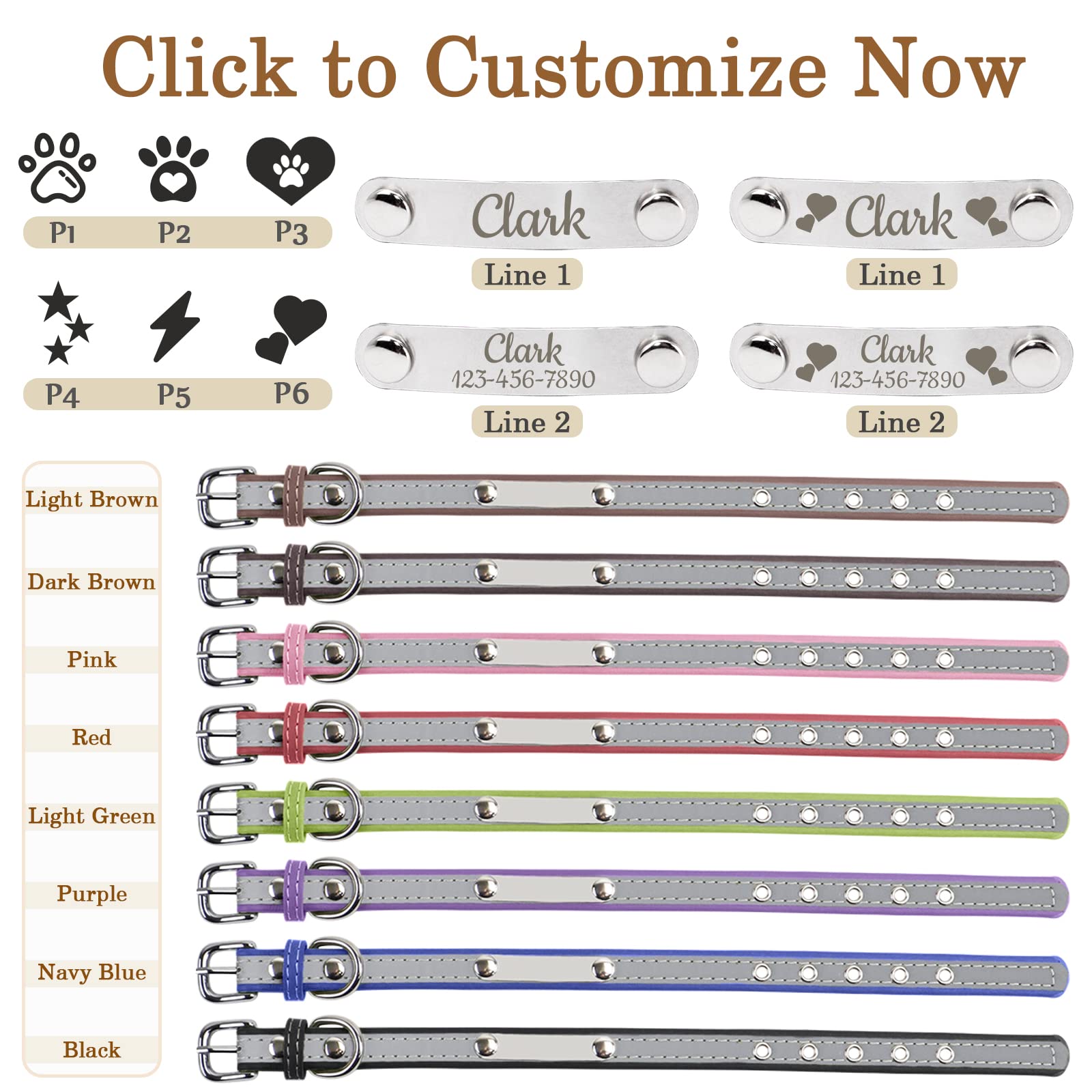 Collare Cane Personalizzato Con Targhetta - Riflettente, Regolabile Con Nome E Telefono