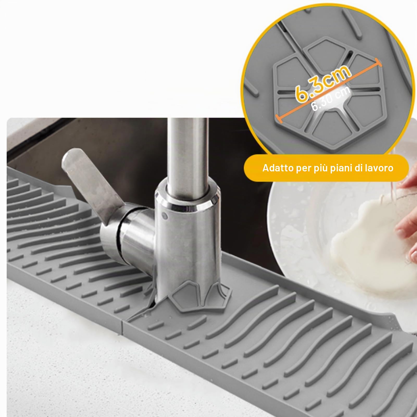 Tappetino paraspruzzi per lavello, 76 cm, paraspruzzi per lavello in silicone, maniglia antigoccia, gadget da , accessori per lavello per bancone della e bagno (grigio)