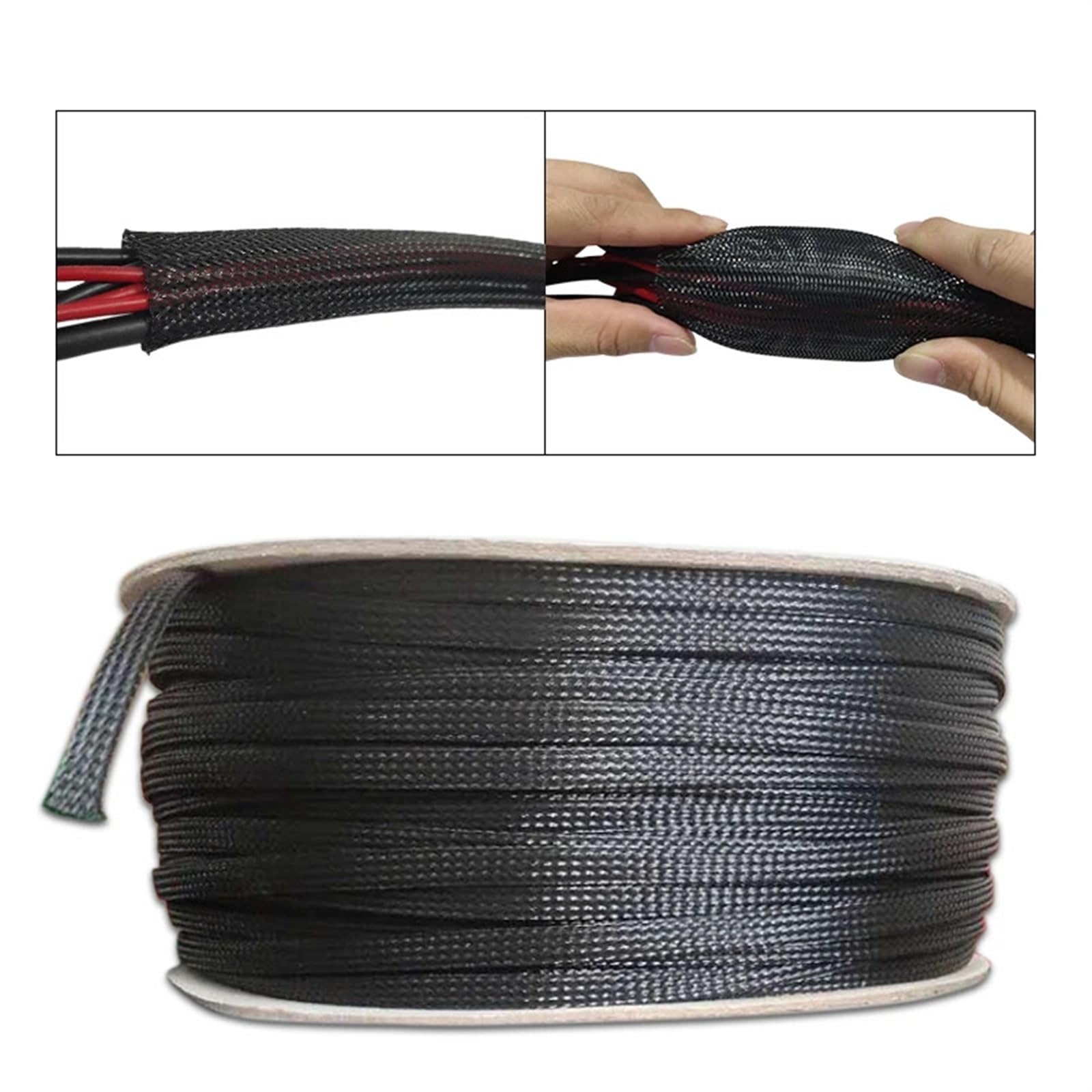 Funda Cables Electricos Manguito Trenzado Aislado Negro de 1/5/10/50/M, Manguito protección for prensaestopas Cable Alambre Apretado 4/6/8/10/12/14/20/25 mm(4MM,200 Meters)
