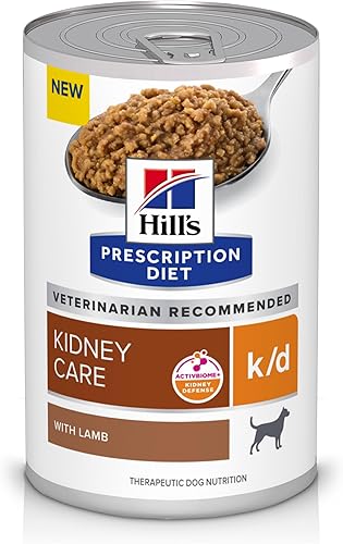 Hill's Prescription Diet kd Kidney Care with Lamb - Alimento húmedo para perros, dieta veterinaria, latas de 13 onzas, paquete de 12