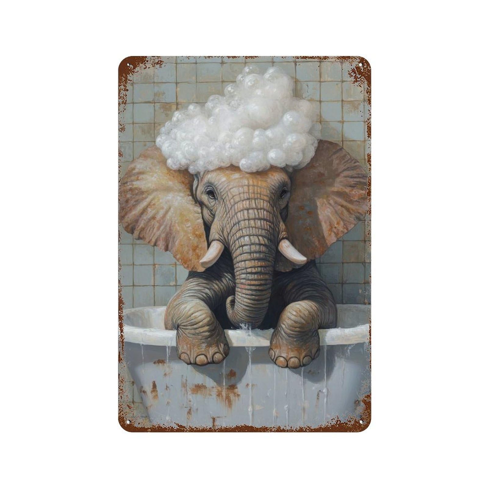 Elephant in A Tub Vintage Rust Metal Sign 11.8"x7.9", Ideal for Bistro, Counter And Cafe Decor