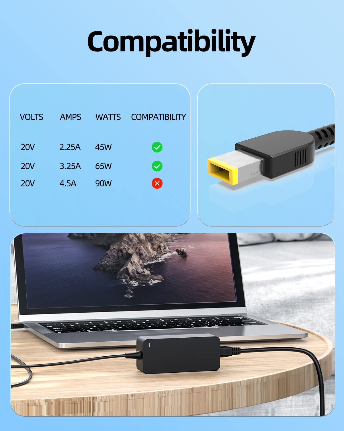 Alimentatore 90W 20V 4.5A Compatibile Per Lenovo G50-70, G50-80, G70-35, G70-80 – Nero