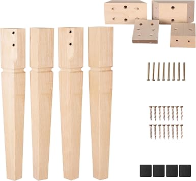 28 Inch Square Unfinished Oak Furniture Legs - Heavy Duty Mid Century Tall Wooden Legs Set of 4 for Tables, Bench, Ottomans Natural
