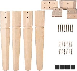 30 Inch Square Unfinished Oak Furniture Legs - Heavy Duty Mid Century Tall Wooden Legs Set of 4 for Tables, Bench, Ottomans (Natural)