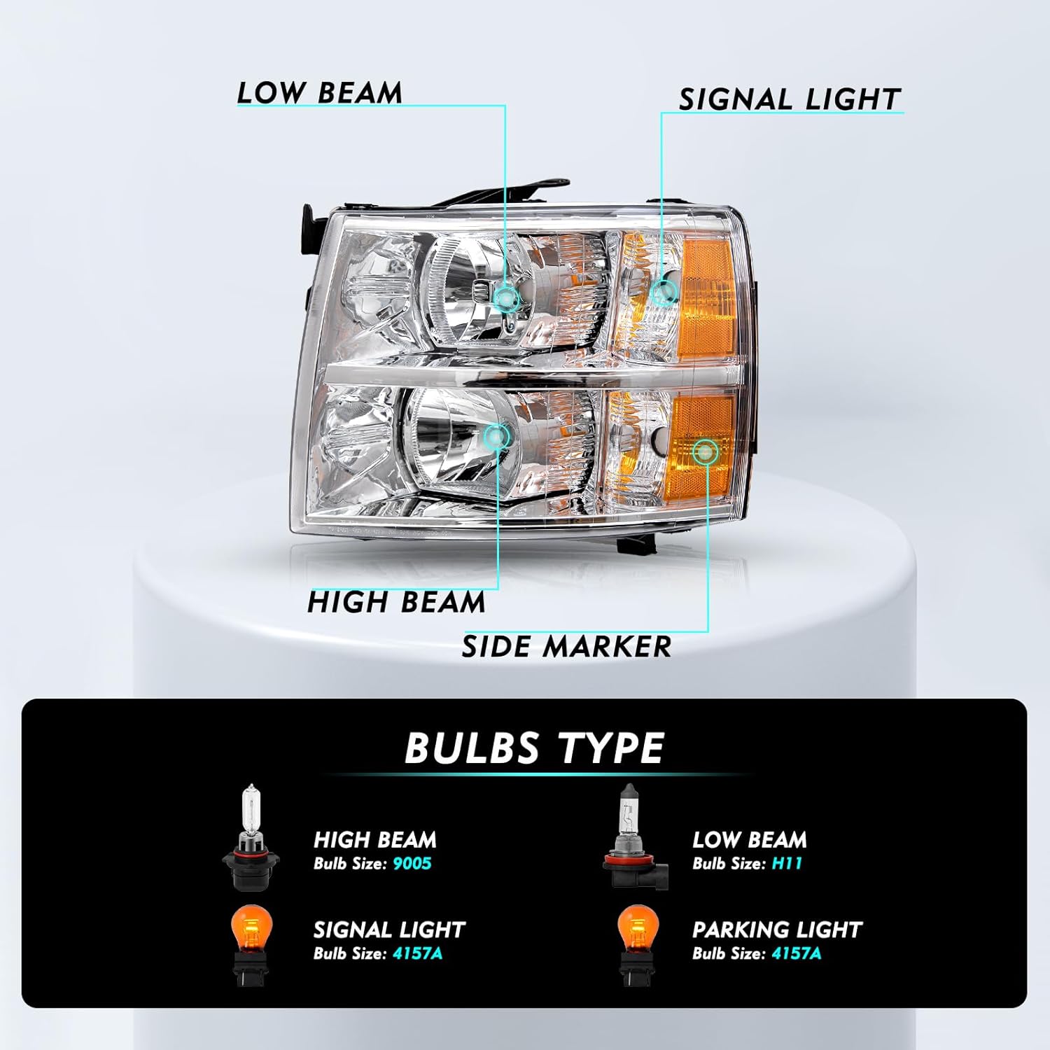 TUSDAR Fits for 2007-2013 Chevy Silverado 1500/2007-2014 Silverado 2500HD 3500HD Headlights Assembly Pair Set No Fogging OE Style Factory Replacement Chrome Housing & Amber Reflector