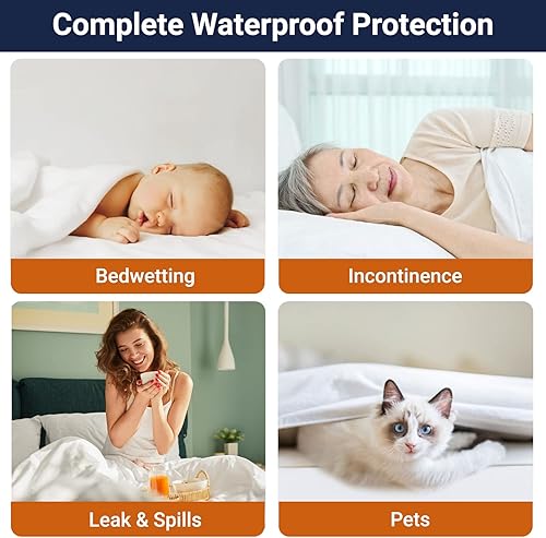 Miniatura 2 de Cheer Collection Protector de colchón impermeable para incontinencia, funda de colchón elástica transpirable y silenciosa (tamaño matrimonial, 54 x
