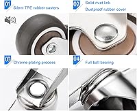 Vista 5 de Ruedas giratorias que se pueden girar boca abajo, ruedas giratorias de goma resistente de 1.5/2 pulgadas, ruedas silenciosas para muebles de cuna