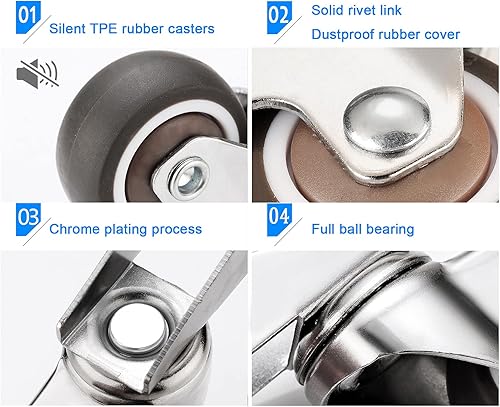 Miniatura 5 de Ruedas giratorias que se pueden girar boca abajo, ruedas giratorias de goma resistente de 1.52 pulgadas, ruedas silenciosas para muebles de cuna,