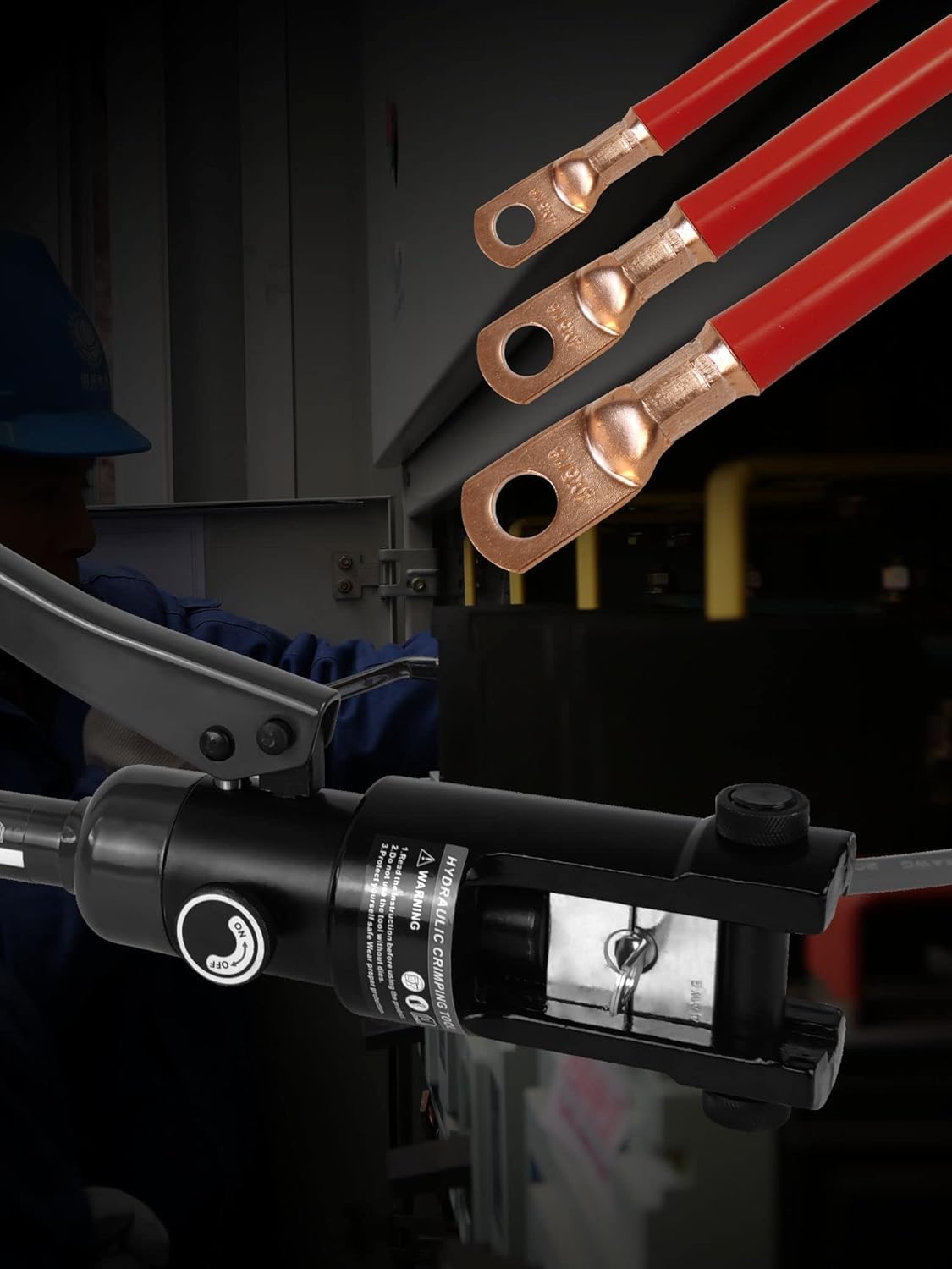 AMZCNC 16 Ton Hydraulic Wire Professional Hydraulic Battery Cable Lug Crimping Tool Set, Crimps 8 AWG to 600 MCM, Cable Crimping Tool ​with 13 Pairs of Dies